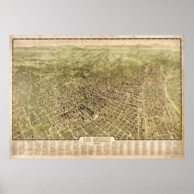 1909 Los Angeles, CA Birds Eye View Panoramic Map Poster (Front)