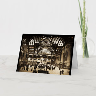 1910 Penn Station NYC Magic Lantern Slide Sepia Foil Greeting Card