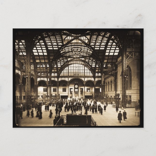 1910 Penn Station NYC Magic Lantern Slide Sepia Postcard (Front)
