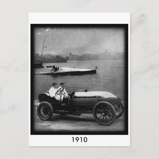 1910 Vintage Race Car & Speed Boat-Post Card (Front)