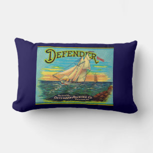 1910s Defender brand packing sailboat label Lumbar Pillow
