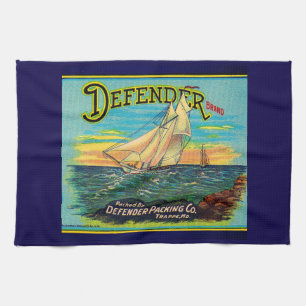 1910s Defender brand packing sailboat label print Kitchen Towel
