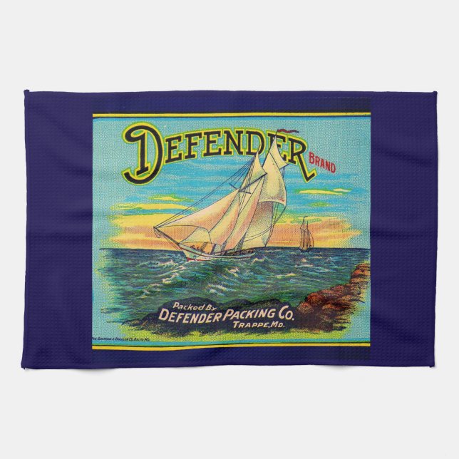 1910s Defender brand packing sailboat label print Kitchen Towel (Horizontal)