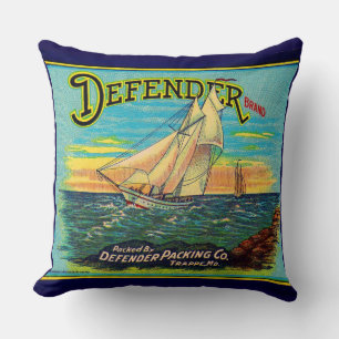 1910s Defender brand packing sailboat label Throw Pillow