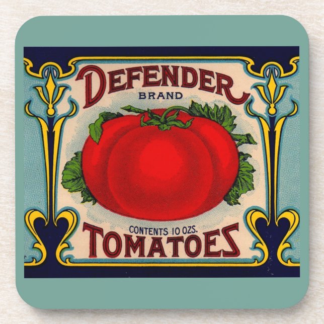 1910s Defender brand tomatoes label Coaster (Front)