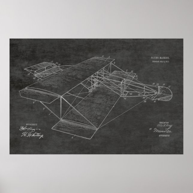 1911 Vintage Airplane Patent Art Drawing Print (Front)