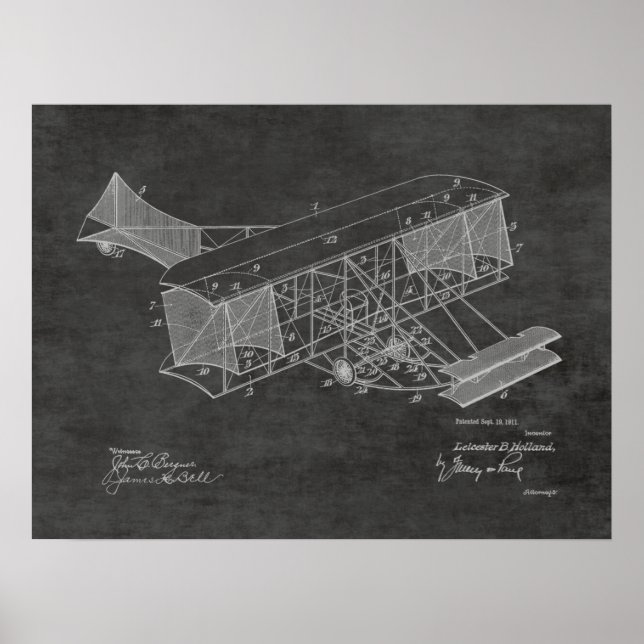 1911 Vintage Airplane Patent Art Drawing Print (Front)