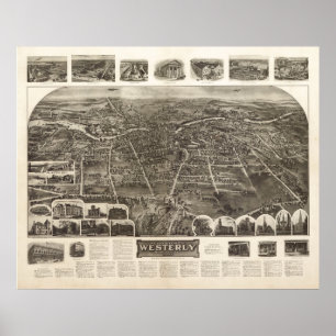 1911 Westerly, RI Birds Eye View Panoramic Map Poster