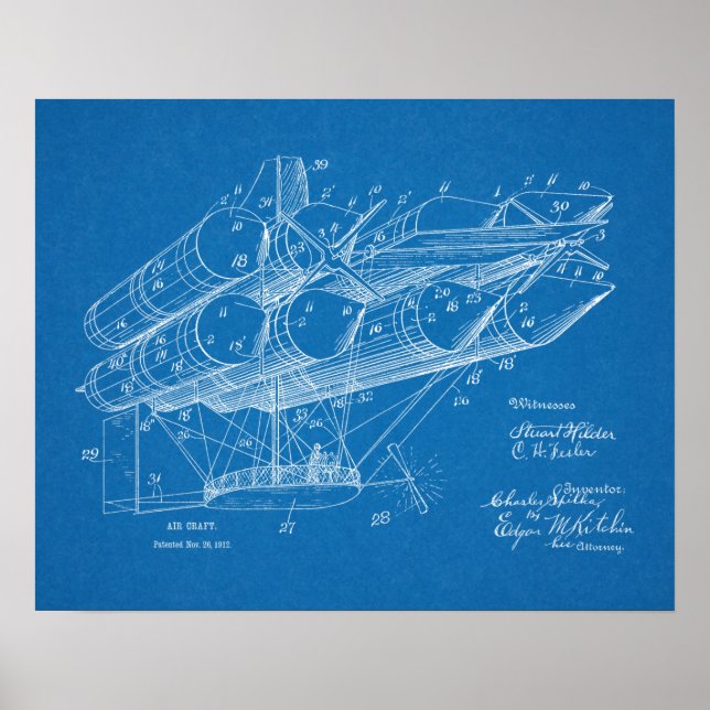 1912 Airship Airplane Patent Art Drawing Print (Front)