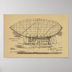 1912 Boat Airship Balloon Patent Art Drawing Print