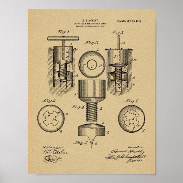 1912 Golf Cup Hole Design Patent Art Print (Front)