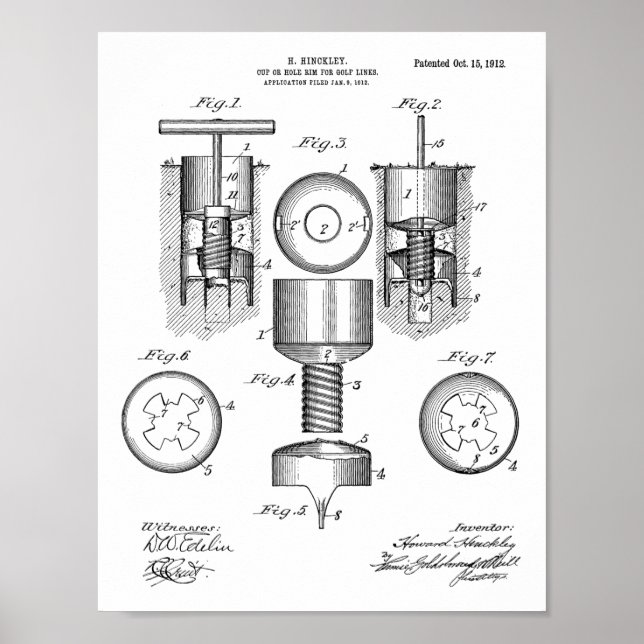 1912 Golf Cup Hole Design Patent Art Print (Front)