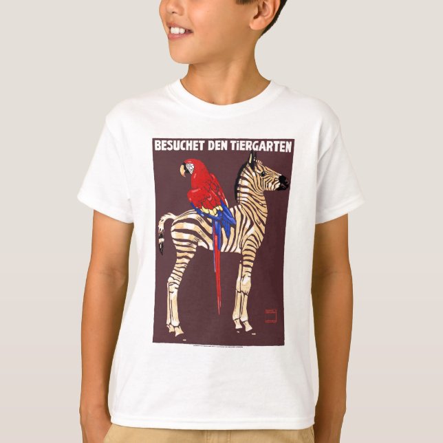 1912 Ludwig Visit The Zoo Zebra Macaw Poster T-Shirt (Front)