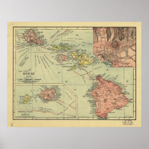 1912 Map of Hawaii Hawaiian Islands Poster
