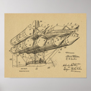 1912 Old Airship Airplane Patent Art Drawing Print