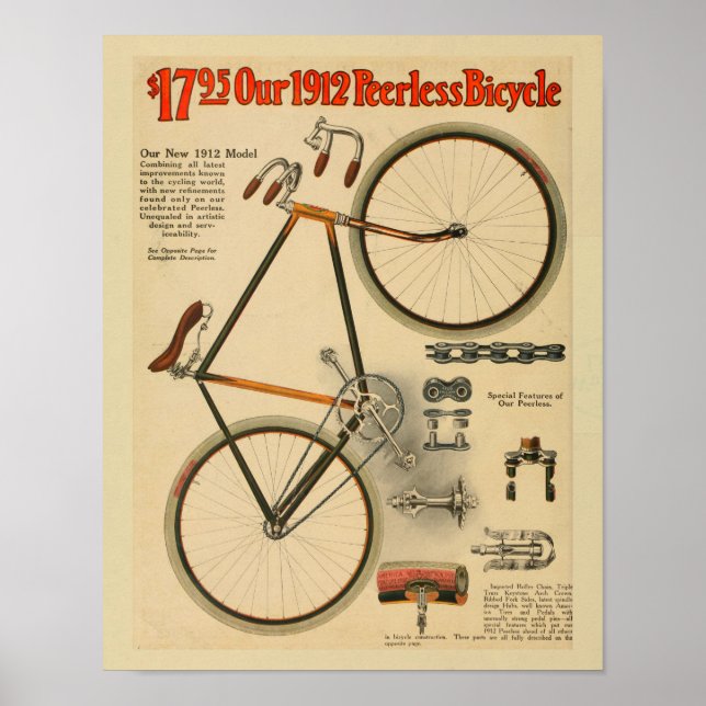 1912 Peerless Bicycle Colour Ad Art Print (Front)