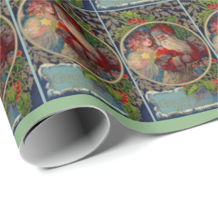 1912 Santa Claus and star angel Christmas  Wrapping Paper