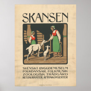 1912 Skansen Sweden Vintage Travel Poster Art