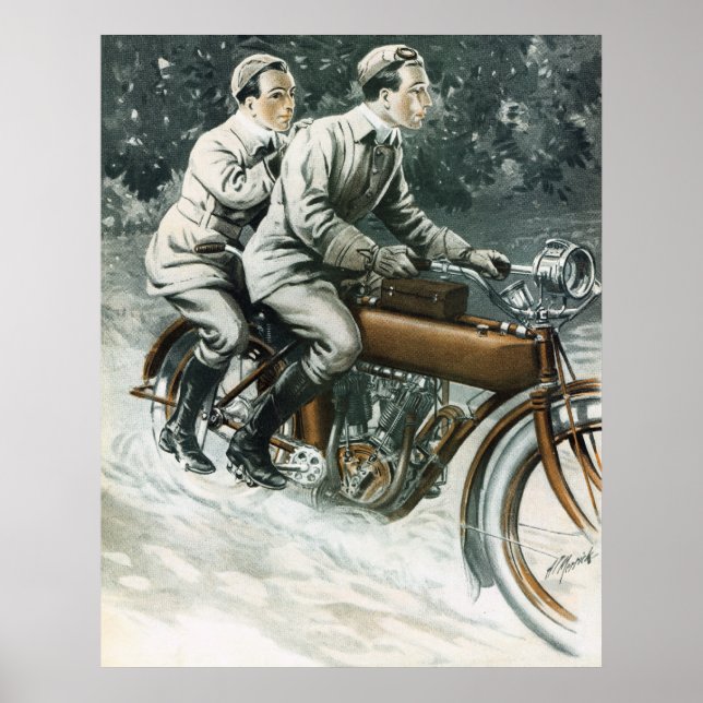 1912 Vintage Motorcycle Illustration Poster (Front)