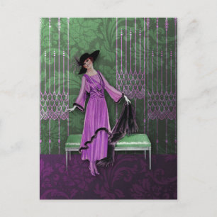 1913 Luxe: Vintage Fashion in Lilac and Mint Green Postcard
