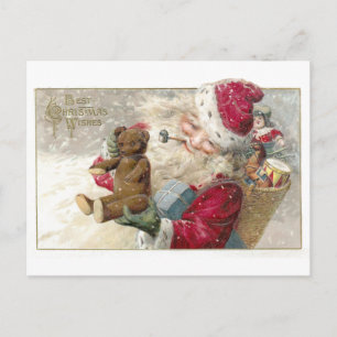 1913 Santa with Teddy Bear and Pipe Holiday Postcard