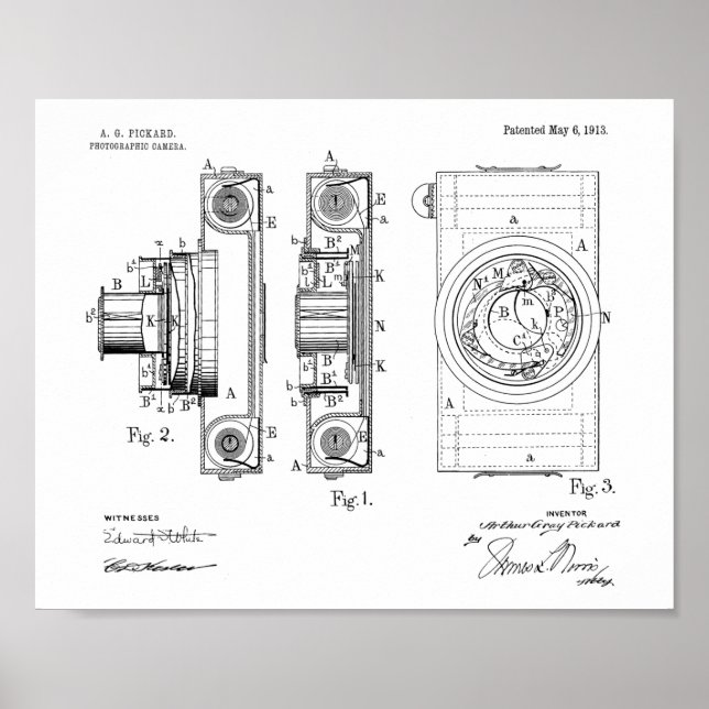 1913 Vintage Camera Patent Art Drawing Print (Front)