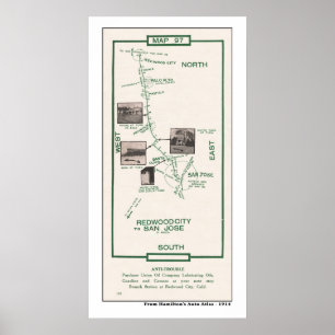 1914 Carte, Palo Alto à San Jose Poster