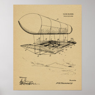 1914 Flying Machine Patent Art Drawing Print