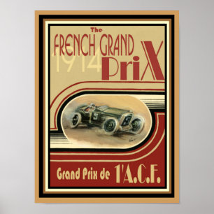 1914 French Grand Prix Poster 12 x 16