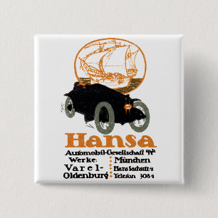 1914 Hansa Automobile 2 Inch Square Button