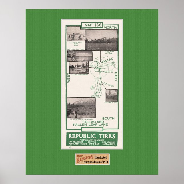 1914 Map, Fallen Leaf Lake and Tallac Poster (Front)
