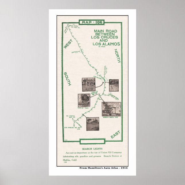 1914 Map, Los Cruces to Los Alamos Poster (Front)