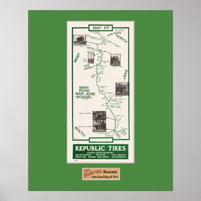 1914 Map, San Jose to Soquel Poster (Front)