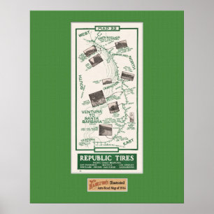 1914 Map, Santa Barbara to Ventura Poster