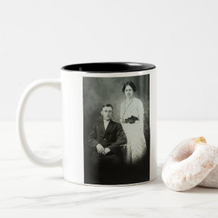 1914 Mr & Mrs Hill RPPC B&W Photo Couple Image Two-Tone Coffee Mug