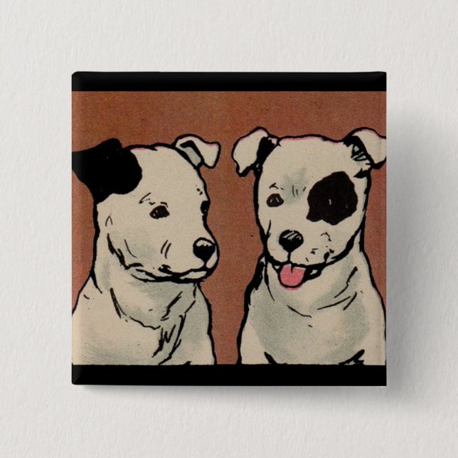 1914 two dogs 2 inch square button (Front)