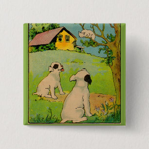 1914 two dogs and a little white cat 2 inch square button