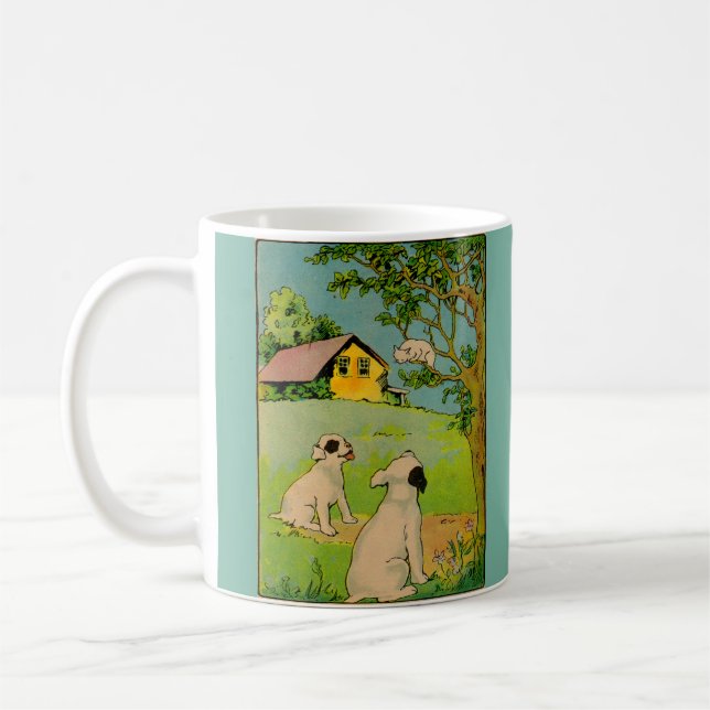 1914 two dogs and a little white cat coffee mug (Left)