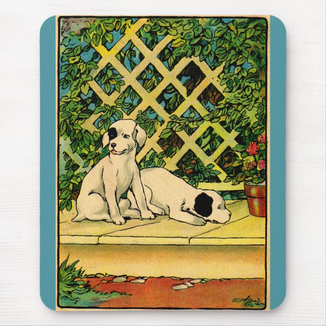 1914 two dogs being curious mouse pad (Front)