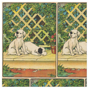 1914 two dogs being curious print fabric