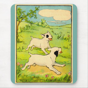 1914 two dogs running mouse pad