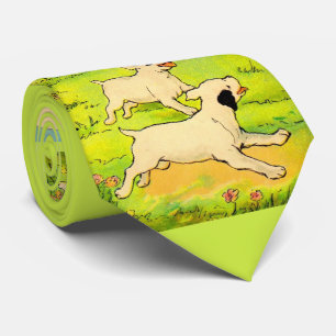 1914 two dogs running print tie