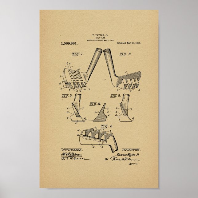 1914 Vintage Golf Club Patent Art Print (Front)