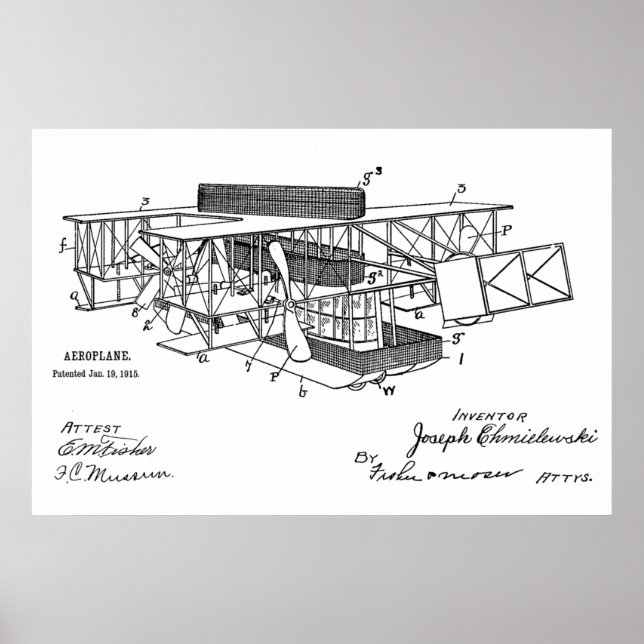 1915 Boat Airplane Patent Art Drawing Print (Front)
