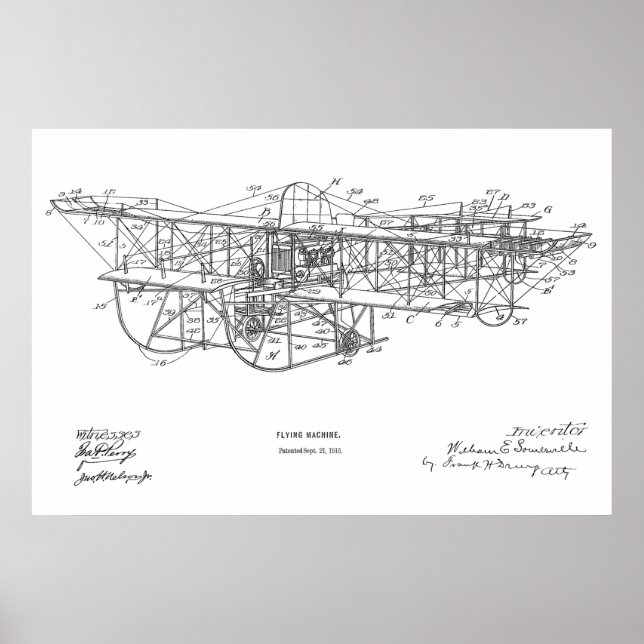 1915 Flying Machine Airplane Patent Drawing Print (Front)