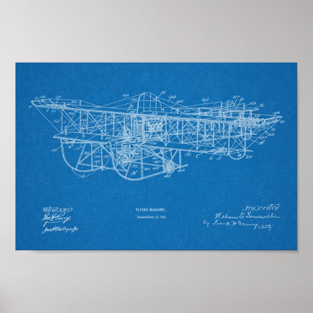 1915 Flying Machine Airplane Patent Drawing Print (Front)