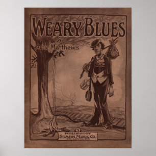 1915 Sheet Music Cover "WEARY BLUES" Poster