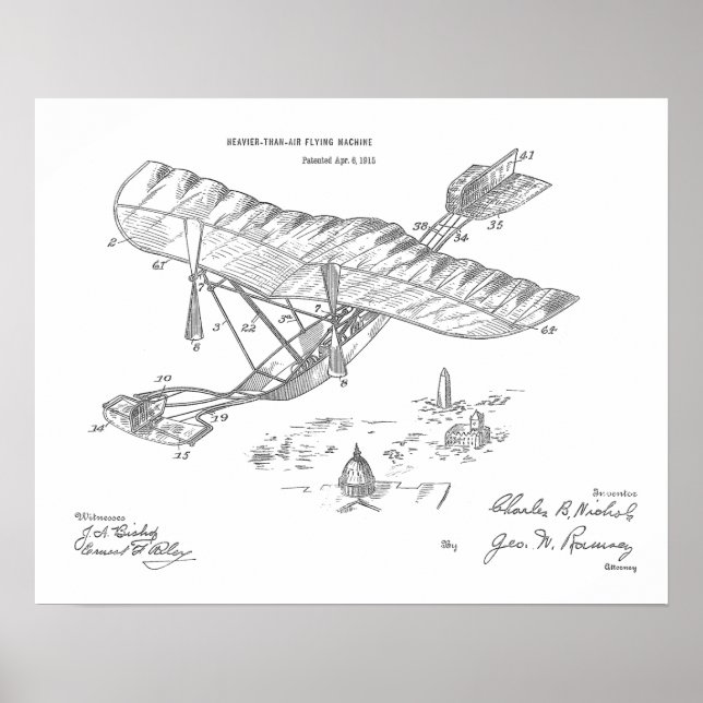 1915 Vintage Airplane Patent Art Drawing Print (Front)