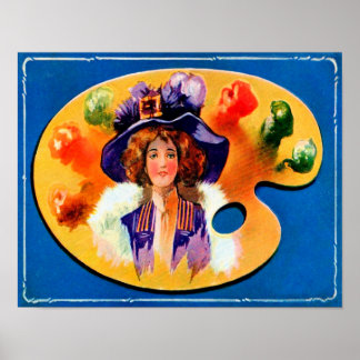 1916 Edwardian Girl on Painter's Palette Poster