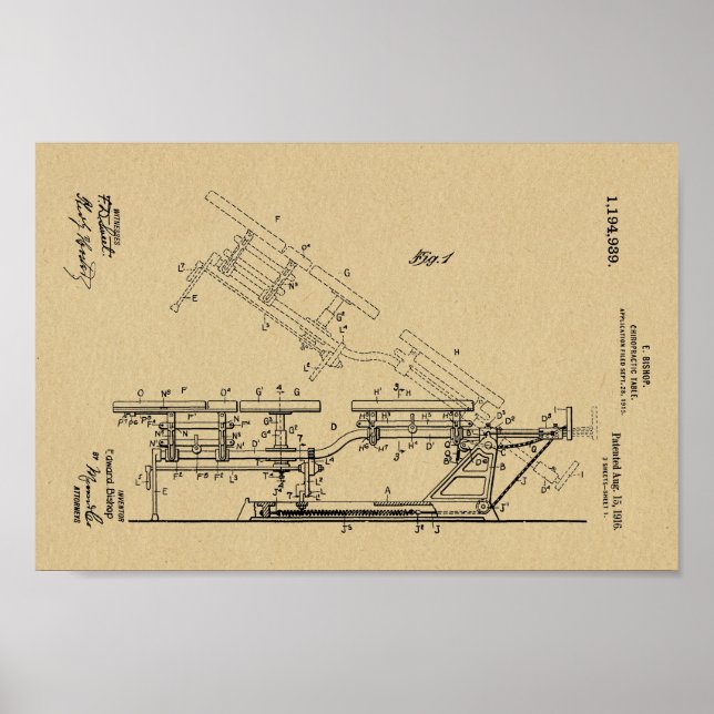 1916 Vintage Chiropractic Table Patent Art Print (Front)